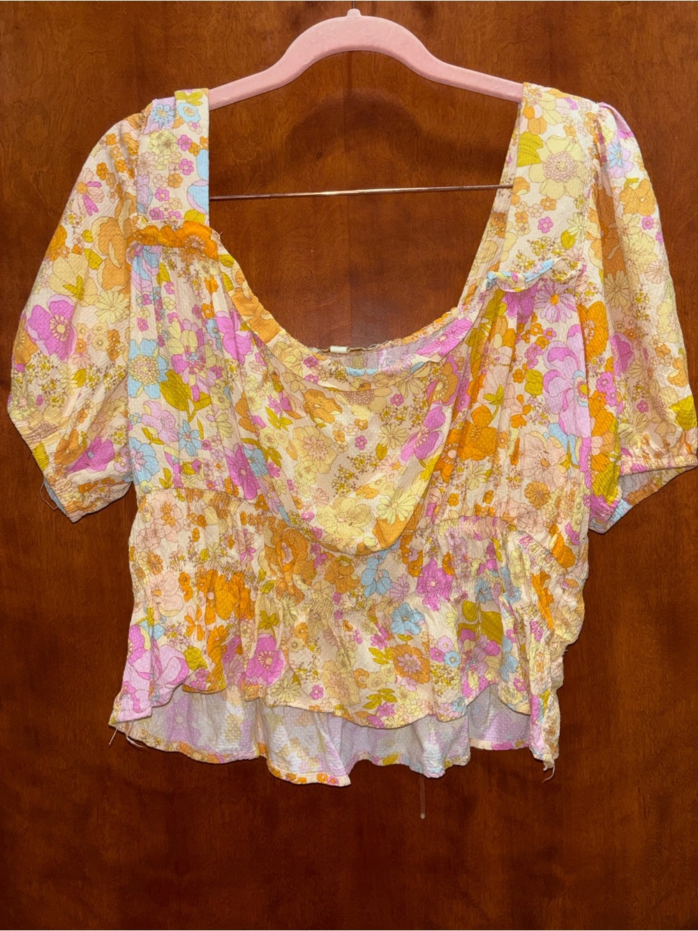 Cynthia Rowley Floral Scoop-Neck Peasant Top in Yellow & Pink
